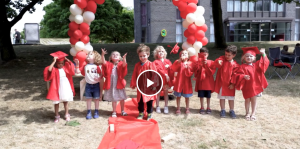 Children throwing their graduation caps
