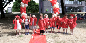 Children throwing their graduation caps