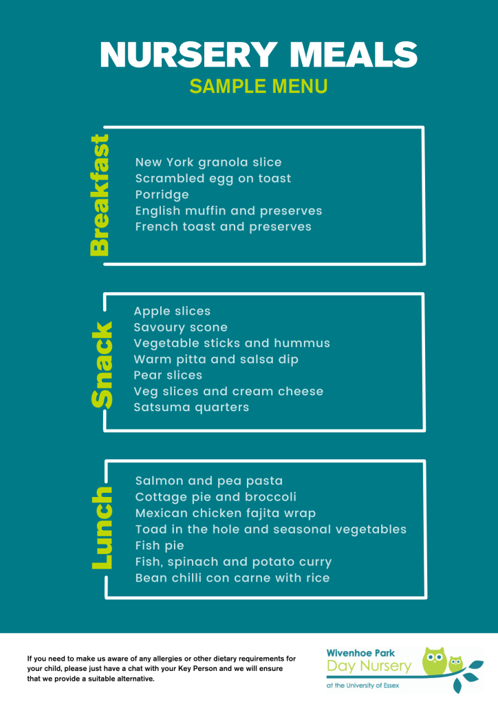 Nursery sample menu 2024 wivenhoe park day nursery